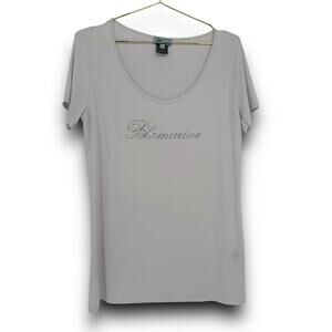 Blumarine White Crystal Rhinestone Cut Logo T Shirt, Size 50 (XL)